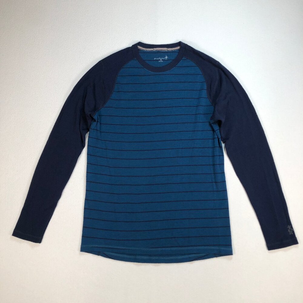 Smartwool Navy and Teal Striped Long Sleeve Shirt